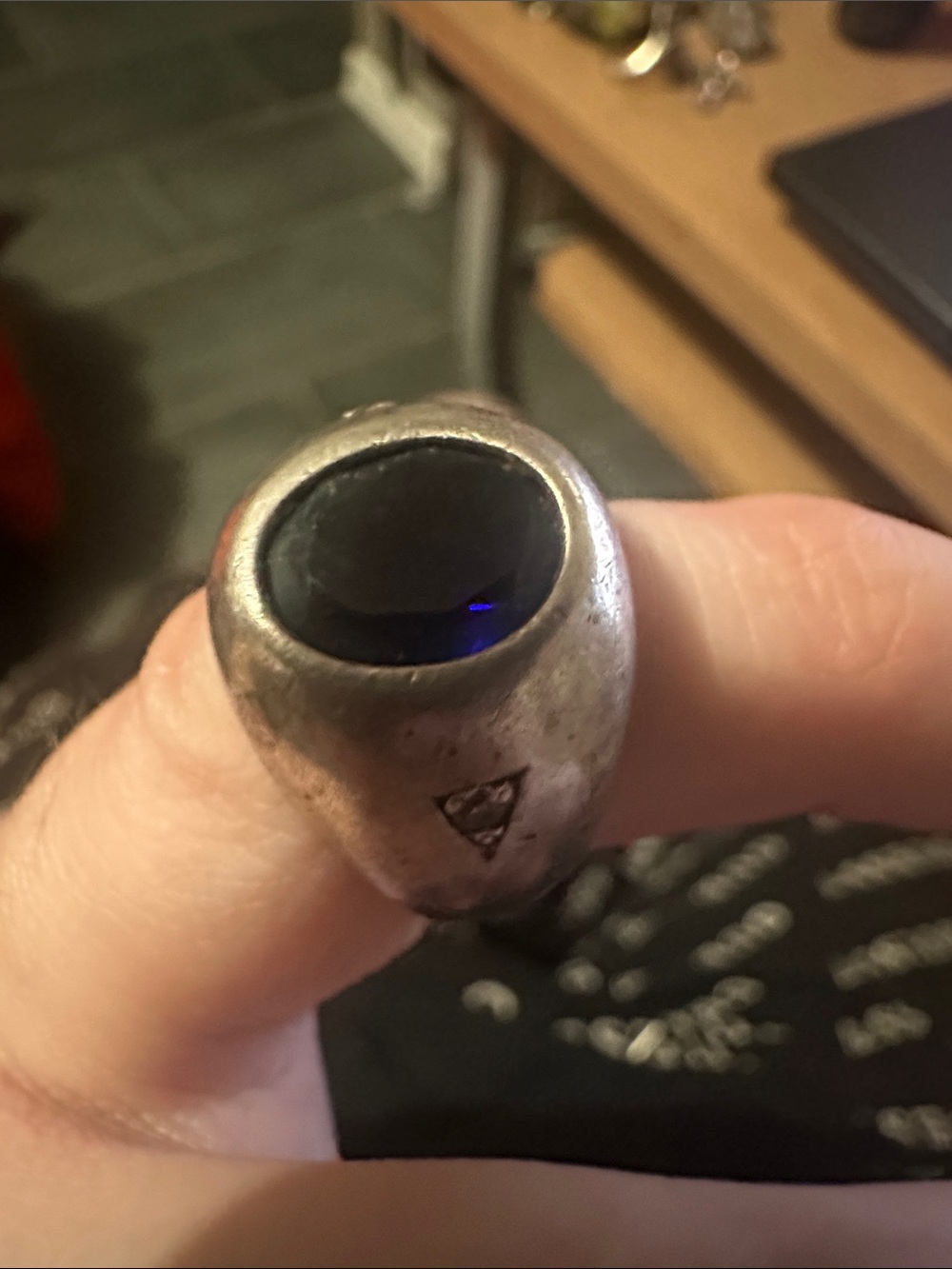 Men's Blue lab created sapphire 925 solid silver ring rhodium plated
